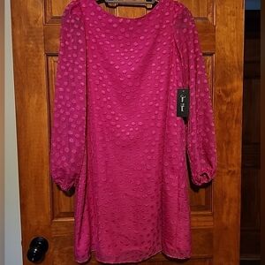 Jessica Howard NWT Pink Shift Dress Sheer Overlay, Sheer Long Sleeve, Sparkles